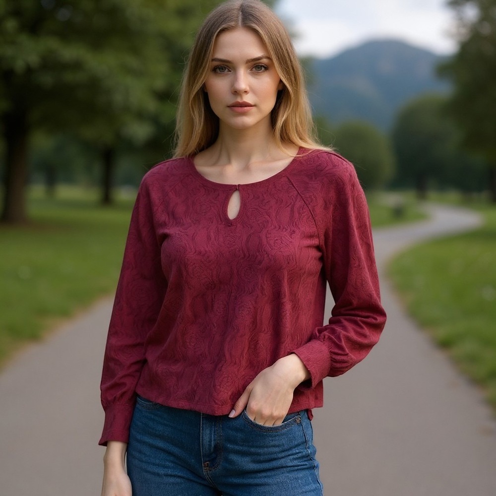 Paper Crane Women's Burgundy Lace Blouse Made in USA Romantic Boho Long Sleeve